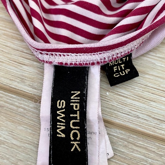 Niptuck Swim Red Sorrento Stripe Joanne Twist Front Tummy Control Tankini Top - Picture 9 of 12